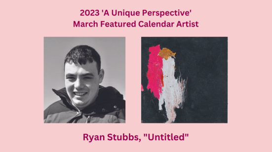 An image of Ryan Stubbs smiling next to an image of his artwork.